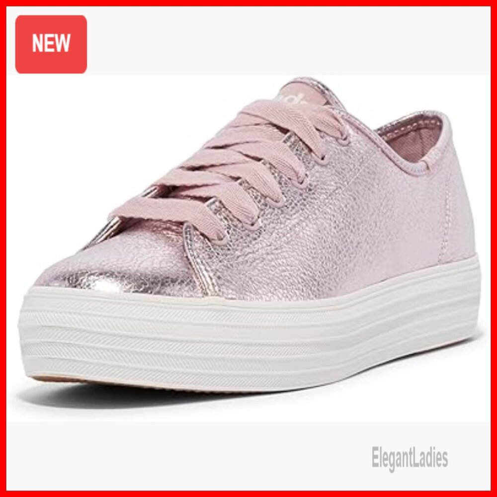 Metallic Leather Platform Sneakers With Lace-Up Design And Cushioned Footbed